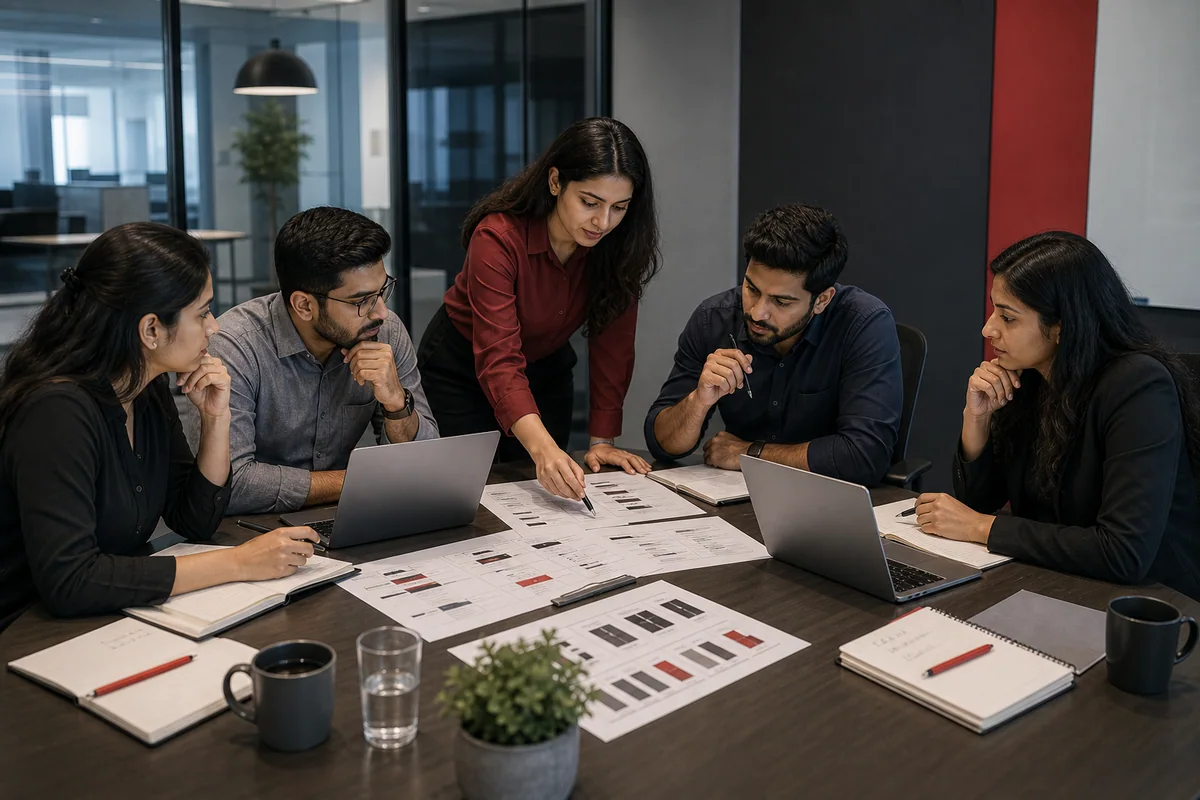 RevOps and sales team aligning on rollout ownership in a modern meeting room